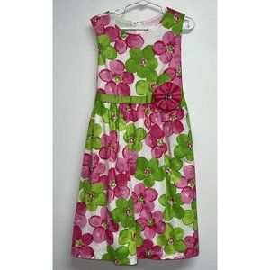 Rare Editions Girls Sleeveless Floral Dress SZ 6 Pink Lime Green Easter Summer